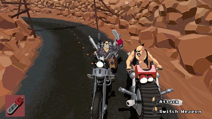 You will acquire the next necessary tool from this gentleman. Remember that there are three bold guys riding on this route, you can distinguish them by looking at their facial hair - the man you are looking for has a black moustache and beard, the others, blonde and brown. - Get the booster and goggles | Chapter Two Walkthrough - Chapter Two | Full Throttle Remastered Walkthrough - Full Throttle Remastered Game Guide