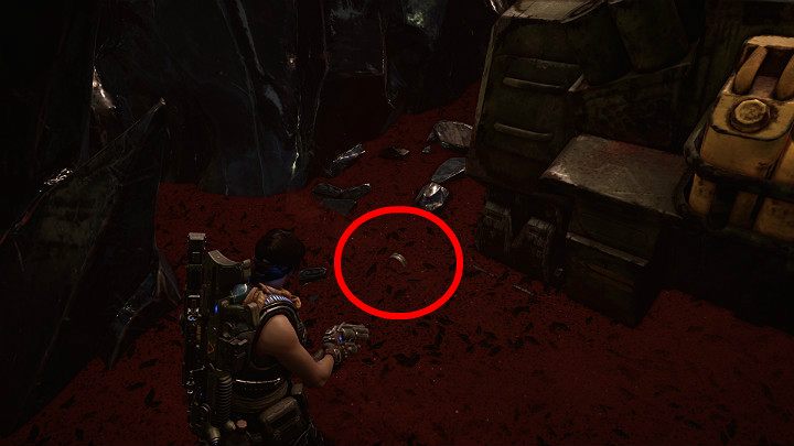 As soon as you enter the area where the Nomads convoy was attacked, turn right behind the first tank - Act 3 Chapter 3 - Some Assembly Required | Gears 5 Walkthrough - Act III - Gears 5 Guide