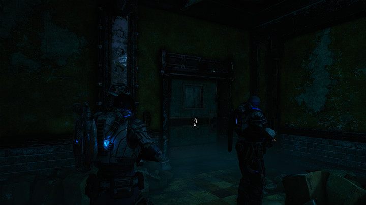 The door on the left leads to the toilet - there is a lot of ammo there - Act 2 Chapter 3 - Forest for the trees | Gears 5 Walkthrough - Act II - Gears 5 Guide