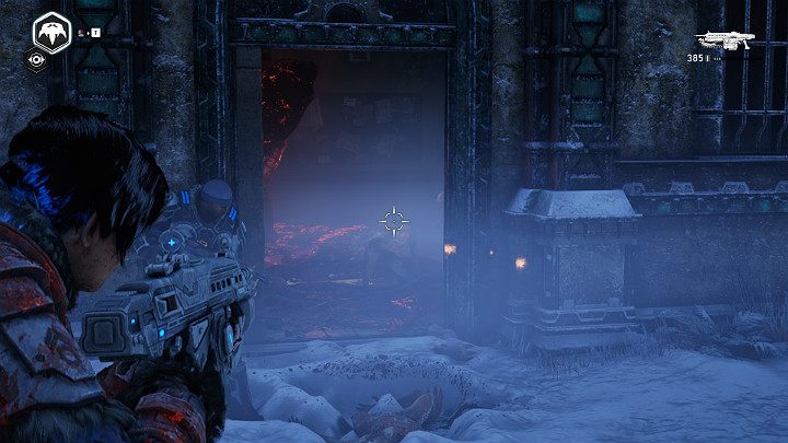 As soon as you open the door to the building on the right, you will get attacked by nimble and dangerous enemies approaching you from all sides - Act 2 Chapter 3 - Forest for the trees | Gears 5 Walkthrough - Act II - Gears 5 Guide