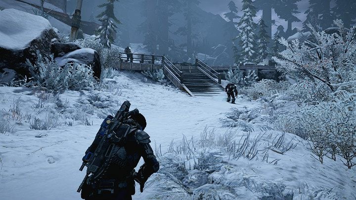 There are a few robots in front of the tower - kill them quietly to avoid alarming them all at once - Act 2 Chapter 4 - The Source of It All | Gears 5 Walkthrough - Act II - Gears 5 Guide