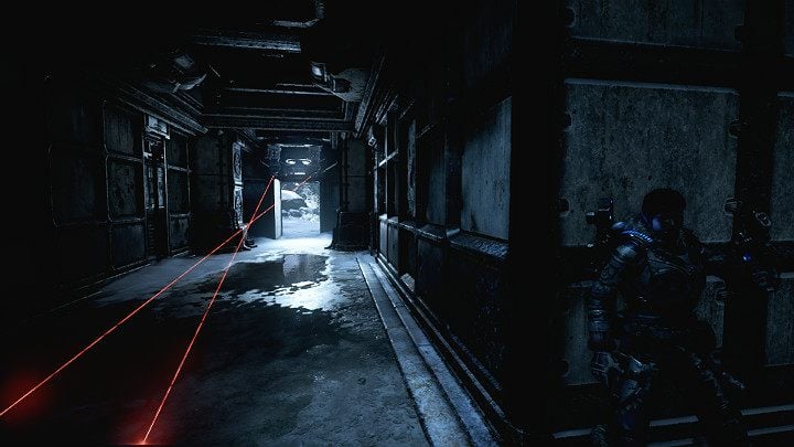 Watch out for the turrets - you have activated them accidentally while working on the computer - Act 2 Chapter 4 - The Source of It All | Gears 5 Walkthrough - Act II - Gears 5 Guide