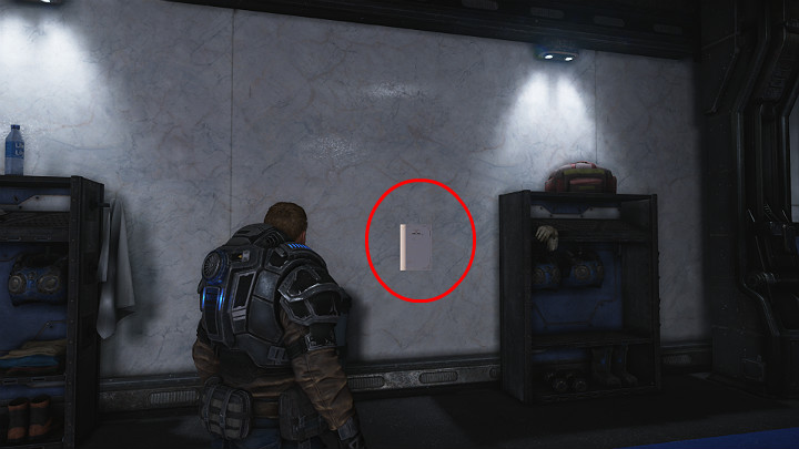 The note is on the wall in the gym - you can get it immediately after the winning the fight with Fahz - Act 1 Chapter 2 - Diplomacy | Gears 5 Collectibles - Act I - Gears 5 Guide