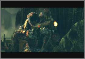 Going along the lake you will bump into a Theron using a crossbow with exploding quarrels - Gathering Storm - Displacement - Gathering Storm - Gears of War 2 - Game Guide and Walkthrough