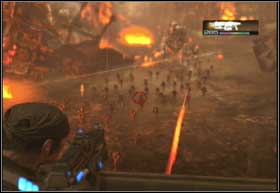 You will receive and order of finding the entrance to the cave and through the windows you will see a horde of attacking Locusts - Aftermath - Tenuous Footing - Aftermath - Gears of War 2 - Game Guide and Walkthrough