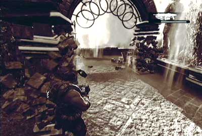 When you get outside go straight on and pass one of many self-creates gates - Prologue - Troubled Past - Act I - Gears of War 3 - Game Guide and Walkthrough