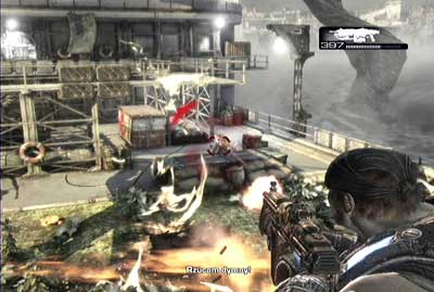 Now start running towards stairs on the right side of the concrete square - Chapter 1 - Anchored - Act I - Gears of War 3 - Game Guide and Walkthrough