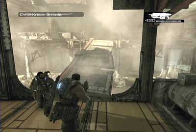 After you kill soldiers back to the other companions and help them in fight against polyps - Chapter 2 - Abandon Ship - p. 2 - Act I - Gears of War 3 - Game Guide and Walkthrough