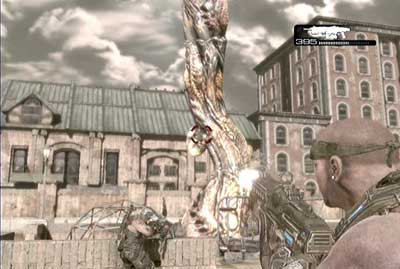 Take a few steps forward where you will be assaulted by the groups of enemies - Chapter 3 - Homecoming - p. 1 - Act I - Gears of War 3 - Game Guide and Walkthrough