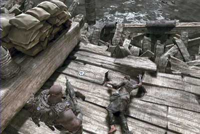 After you get outside turn left and go straight on along the wall - Chapter 4 - Helping Hand - Act I - Gears of War 3 - Game Guide and Walkthrough