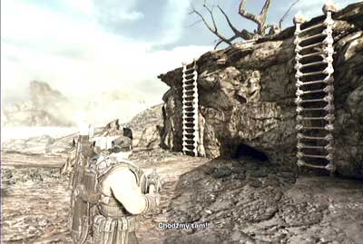 Take off others enemies and walk along the path which leads to two ladders - Chapter 2 - House of Sand - Act II - Gears of War 3 - Game Guide and Walkthrough