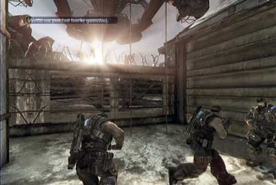 Once all the enemies are dead go toward to the lines hanging from the gas barge - Chapter 6 - Airborne - Act II - Gears of War 3 - Game Guide and Walkthrough