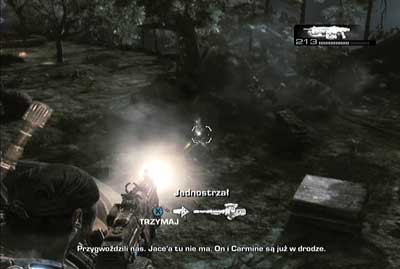 At the beginning you will have to chose between staying in fort and provide fire cover to other soldiers or get into the truck and rescue companions - Chapter 2 - Rescue - Act III - Gears of War 3 - Game Guide and Walkthrough
