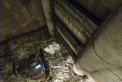 When you are in go to the end of the left corridor and pick up collectible #26 (Message) - Chapter 4 - Ghost Town - Act III - Gears of War 3 - Game Guide and Walkthrough