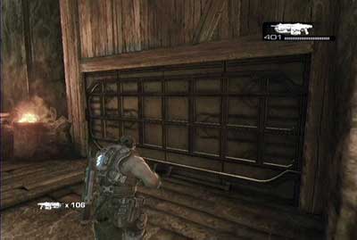 After the conversation leave the room and pass through the big gate - Chapter 1 - Ashes to Ashes - Act IV - Gears of War 3 - Game Guide and Walkthrough