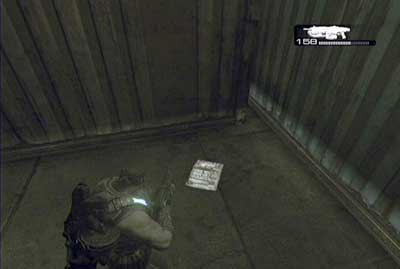 Once the square is clear look right where you will see a blue container - Chapter 4 - Batten Down the Hatches - Act IV - Gears of War 3 - Game Guide and Walkthrough