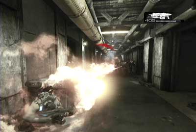 Use an elevator, leave it and kill opponents in the first location - Chapter 2 - Blackout - p. 2 - Act V - Gears of War 3 - Game Guide and Walkthrough