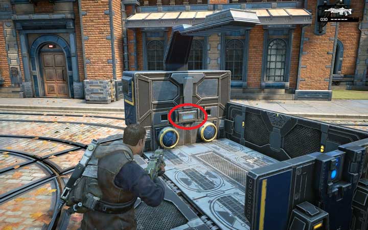 In the railway cars that the robots arrive on you will find ammo - Act 1:1 - The Raid | Walkthrough - Walkthrough - Gears of War 4 Game Guide