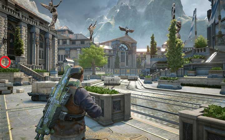 After the fight in the yard, you can collect the poster on the left, at the building entrance - Act 1:1 - The Raid | Walkthrough - Walkthrough - Gears of War 4 Game Guide