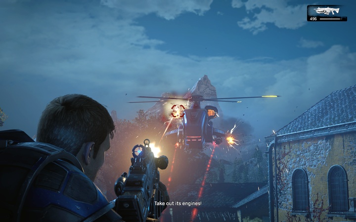 Shoot down the chopper by damaging its engines - Act 2:2 - Geared Up | Walkthrough - Walkthrough - Gears of War 4 Game Guide