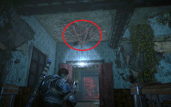 The weapon hanging from the ceiling is a minigun - try to conserve its ammo - Act 3:1-2 - Almost Midnight, Night Terrors | Walkthrough - Walkthrough - Gears of War 4 Game Guide