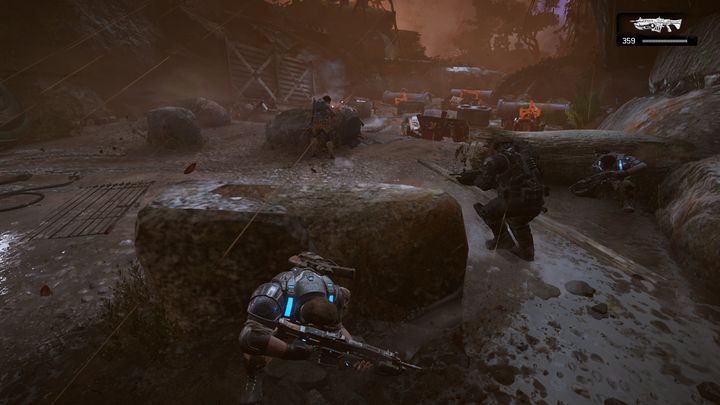 The storm can be your ally. Destroy the yellow objects to gain an advantage. - Act 4:2 - No Detours | Walkthrough - Walkthrough - Gears of War 4 Game Guide