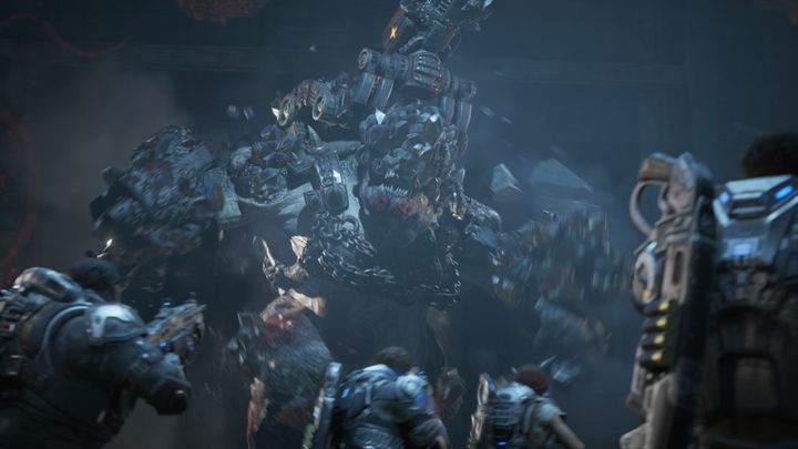 The boss fight. Not only does it have great firepower, but it also summons Scions. - Act 4:5 - Storm Warning | Walkthrough - Walkthrough - Gears of War 4 Game Guide