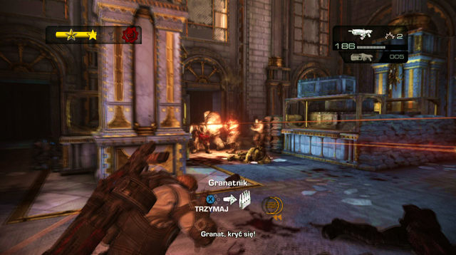 After a short break, the second wave will also attack you through the front door - East Wing - Museum Of Military Glory - Gears of War: Judgment - Game Guide and Walkthrough