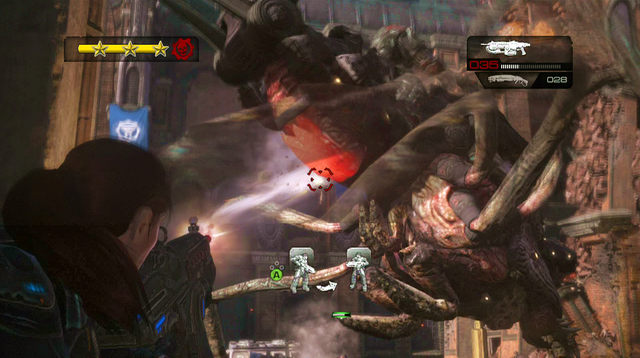 Hide under one of domes on the left or the right side and shoot at first Reaver, which will land on the bridge - Enfield Bridge - Halvo Bay Military Academy - Gears of War: Judgment - Game Guide and Walkthrough