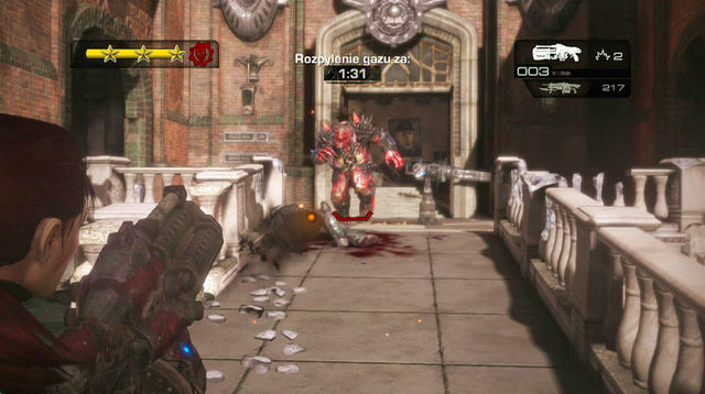 Once you clear the courtyard (you need at least 1:40 min left), a Rager will burst through the door - Courtyard - Halvo Bay Military Academy - Gears of War: Judgment - Game Guide and Walkthrough