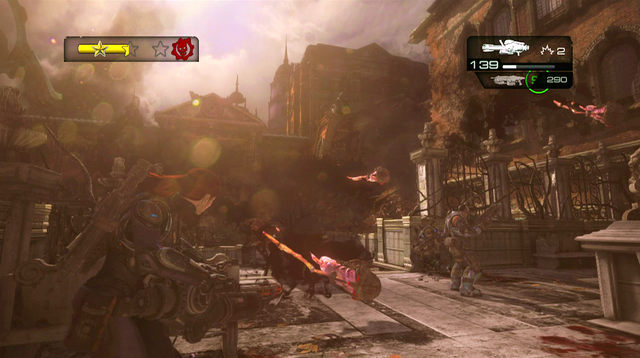 After getting to the courtyard (do not forget to take Gatling gun with you, if you have any ammo left), take cover behind concrete benches on the left - Monroe Commons - Halvo Bay Military Academy - Gears of War: Judgment - Game Guide and Walkthrough