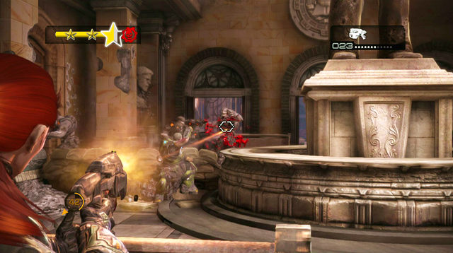 There is a declassified mission symbol on the wall in front of you - Atrium - Halvo Bay Military Academy - Gears of War: Judgment - Game Guide and Walkthrough