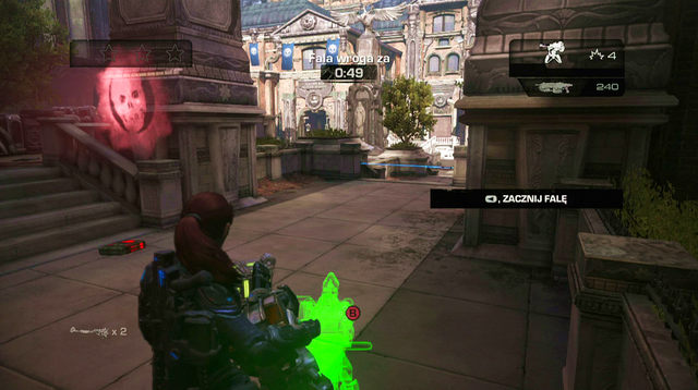 Use the Tripwire Crossbow which you found at the end of the previous stage to set up traps in passage on the left and on the right (pull it to the maximum to place it on the wall) - Crash Site - Halvo Bay Military Academy - Gears of War: Judgment - Game Guide and Walkthrough