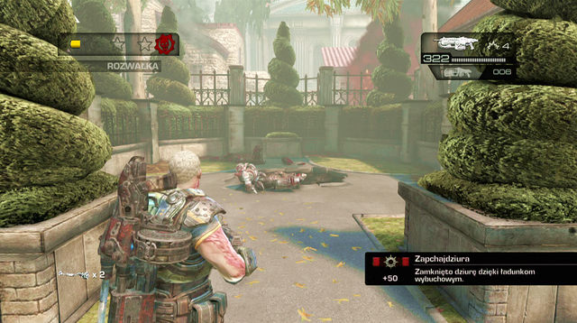 Once you jump over benches, prepare to toss a grenade in order to close the hole which will open under the statue straight ahead - Guest Bungalows - Seahorse Hills - Gears of War: Judgment - Game Guide and Walkthrough