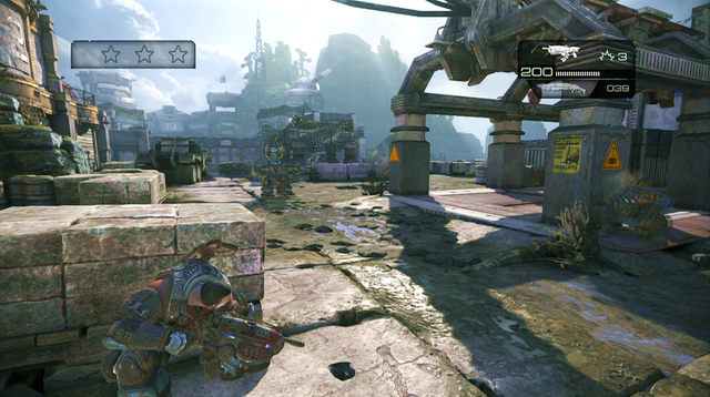 After few steps you'll see a declassified mission symbol on the wall on the left - Container Terminal - Onyx Point - Gears of War: Judgment - Game Guide and Walkthrough