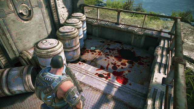 Right after starting the mission go outside the tunnel and go up the stairs on the left - The Cliffs - Onyx Point - Gears of War: Judgment - Game Guide and Walkthrough