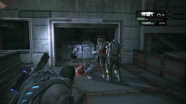 There is a declassified symbol on the right wall before the turn - Central Base - Onyx Point - Gears of War: Judgment - Game Guide and Walkthrough