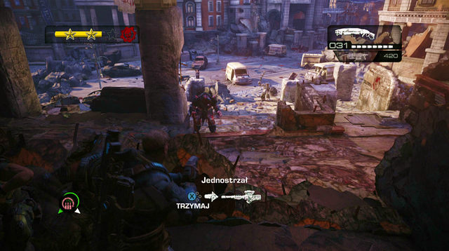 One the left wall you'll see a declassified mission symbol - Upper State Street - Downtown Halvo Bay - Gears of War: Judgment - Game Guide and Walkthrough