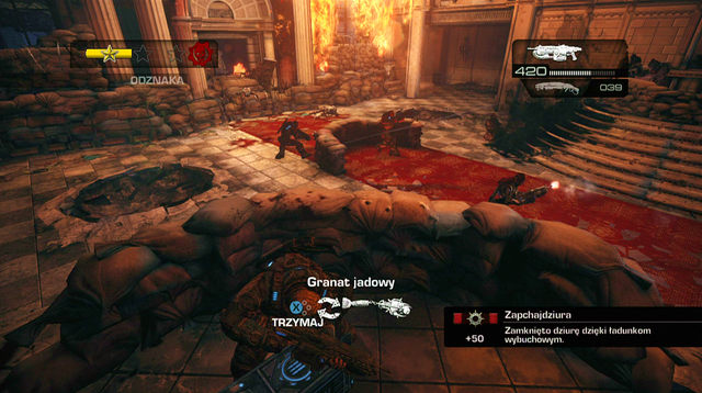 After that, a hole will appear in the lower left part of the hall - close it with a grenade - North Entrance - The Courthouse - Gears of War: Judgment - Game Guide and Walkthrough