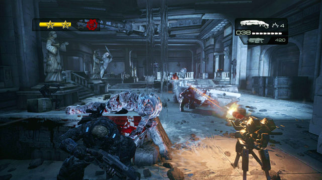 If the sentinel is not destroyed, take it with you to the next room - North Entrance - The Courthouse - Gears of War: Judgment - Game Guide and Walkthrough