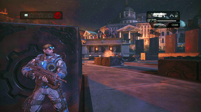 When you destroy that point, the boss will retreat to the building rooftop and the rest of Karn's units will join the fight (Maulers among others) - Plaza for the Tyran Dead - The Courthouse - Gears of War: Judgment - Game Guide and Walkthrough