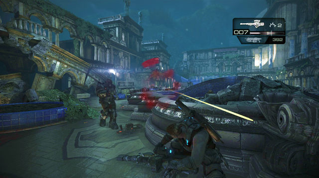 On the other side of the fountain on the ground floor prepare yourself for new enemies - Reunion - Aftermath - Gears of War: Judgment - Game Guide and Walkthrough