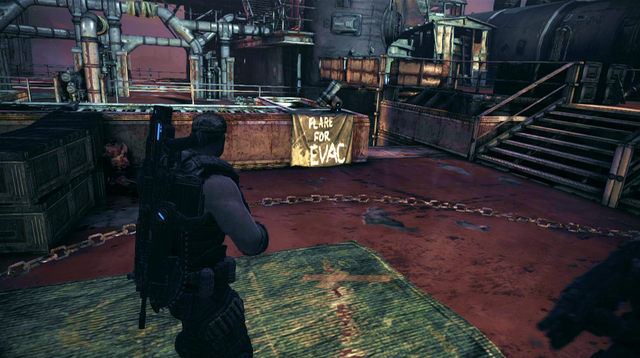 After picking up the COG tag return to the stairs and use the passage leading outside - Dead End - Aftermath - Gears of War: Judgment - Game Guide and Walkthrough