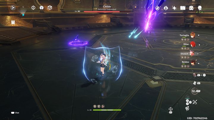 If you see a small electric field on the arena, that is where Childe will teleport - Genshin impact: How to beat Childe boss? - Bosses - Genshin Impact Guide