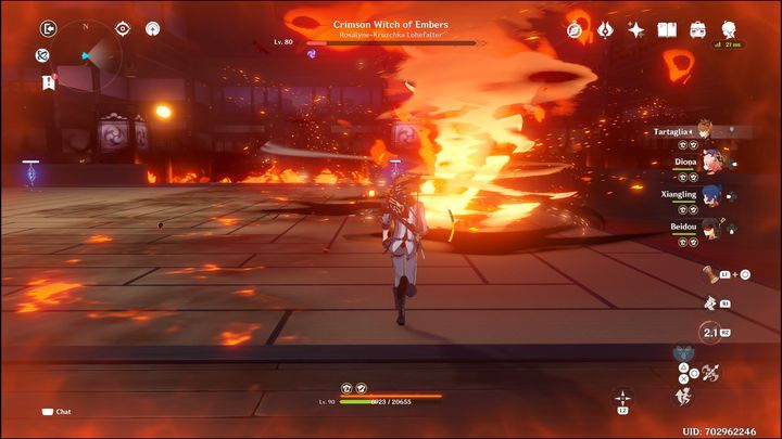 When La Singora's health drops to dangerous levels, she will summon a fiery hurricane - Genshin Impact: How to beat La Signora boss? - Bosses - Genshin Impact Guide