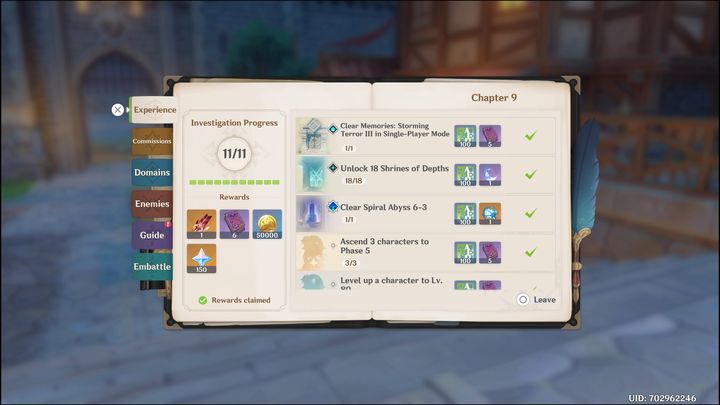 In the previously mentioned book, select the Experience tab - Genshin Impact: Beginners Guide & Tips - Basics - Genshin Impact Guide
