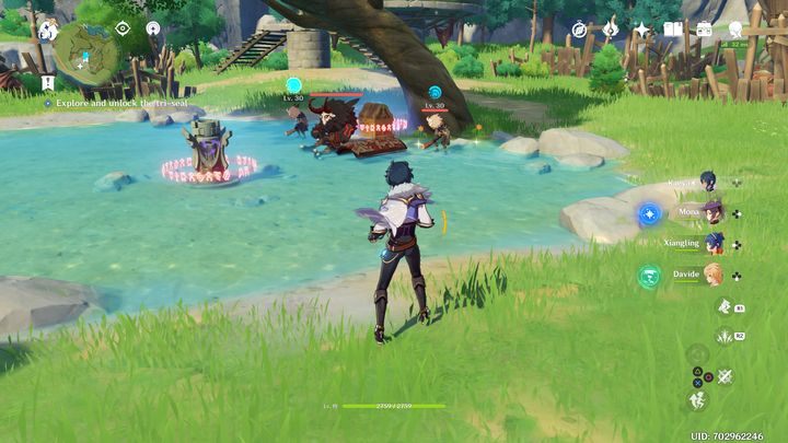 Then head southwest (an exclamation point on the map in the bottom left corner) - Genshin Impact: Tri-seal - how to unlock? - FAQ - Genshin Impact Guide