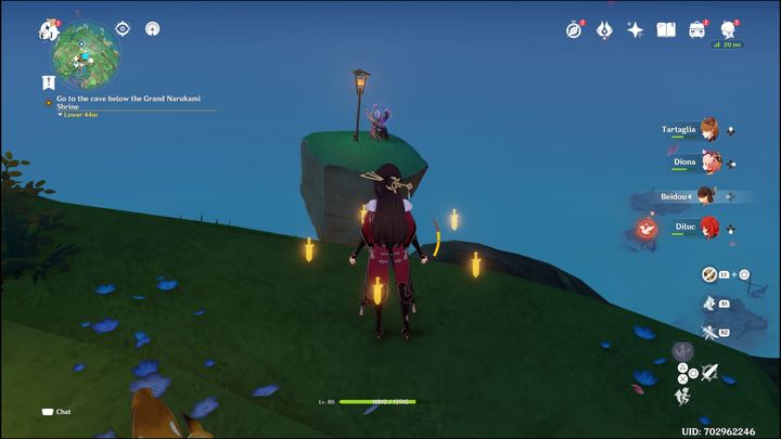 Jump on the platform shown in the screenshot and interact with Electrograna to get the electric charge - Genshin impact: How to beat Raiden Shogun boss? - Bosses - Genshin Impact Guide