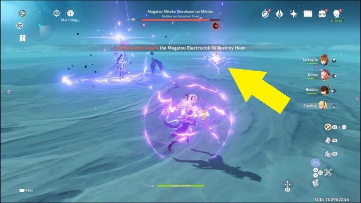 In addition to standard attacks that are signaled well in advance, Raiden Shogun in phase 1 can summon Electroculi - Genshin impact: How to beat Raiden Shogun boss? - Bosses - Genshin Impact Guide