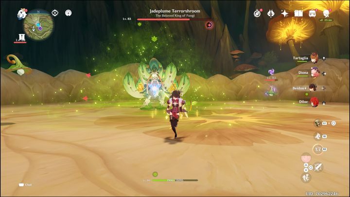 Do not approach the boss when he starts to release a wave of Spores around himself - Genshin impact: How to beat Jadeplume Terrorshroom? - Bosses - Genshin Impact Guide